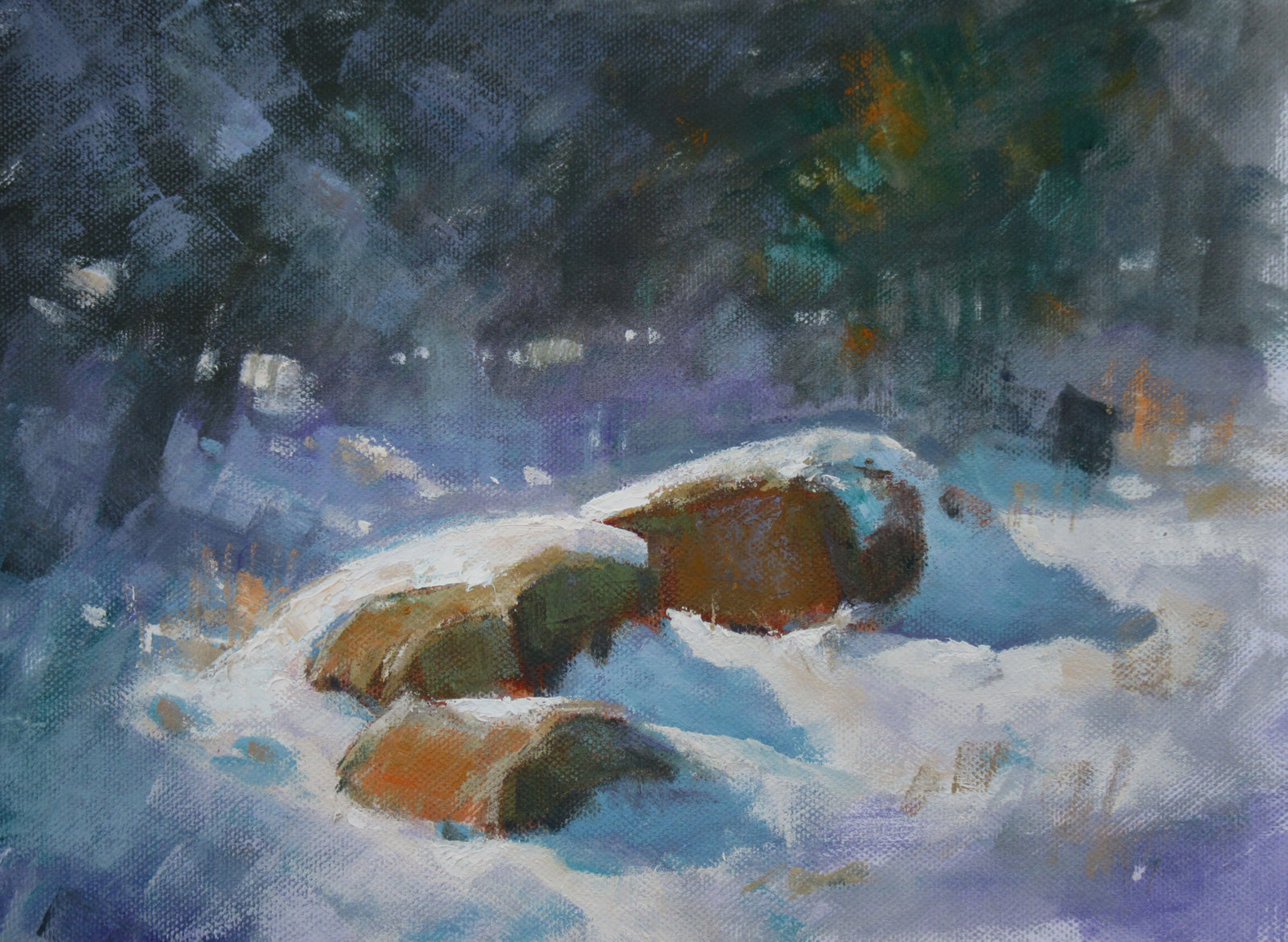 Snow and Rock III 9x12 Oil - Michael Chesley Johnson | Artist | Author